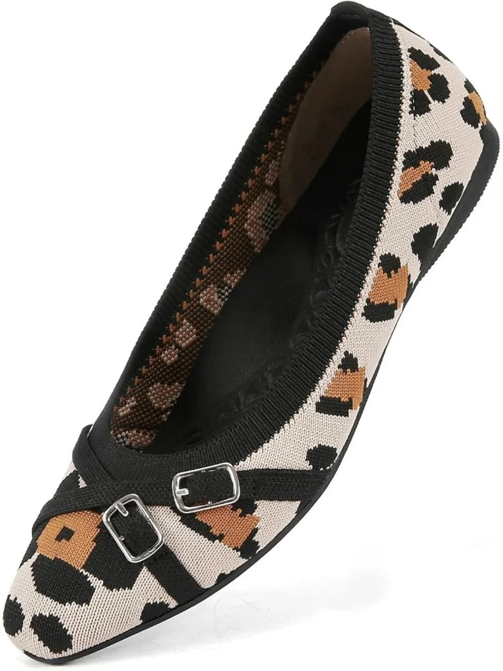 Women's Leopard Ballet Flats Dress For Work Business Casual Buckle Comfort Shoes